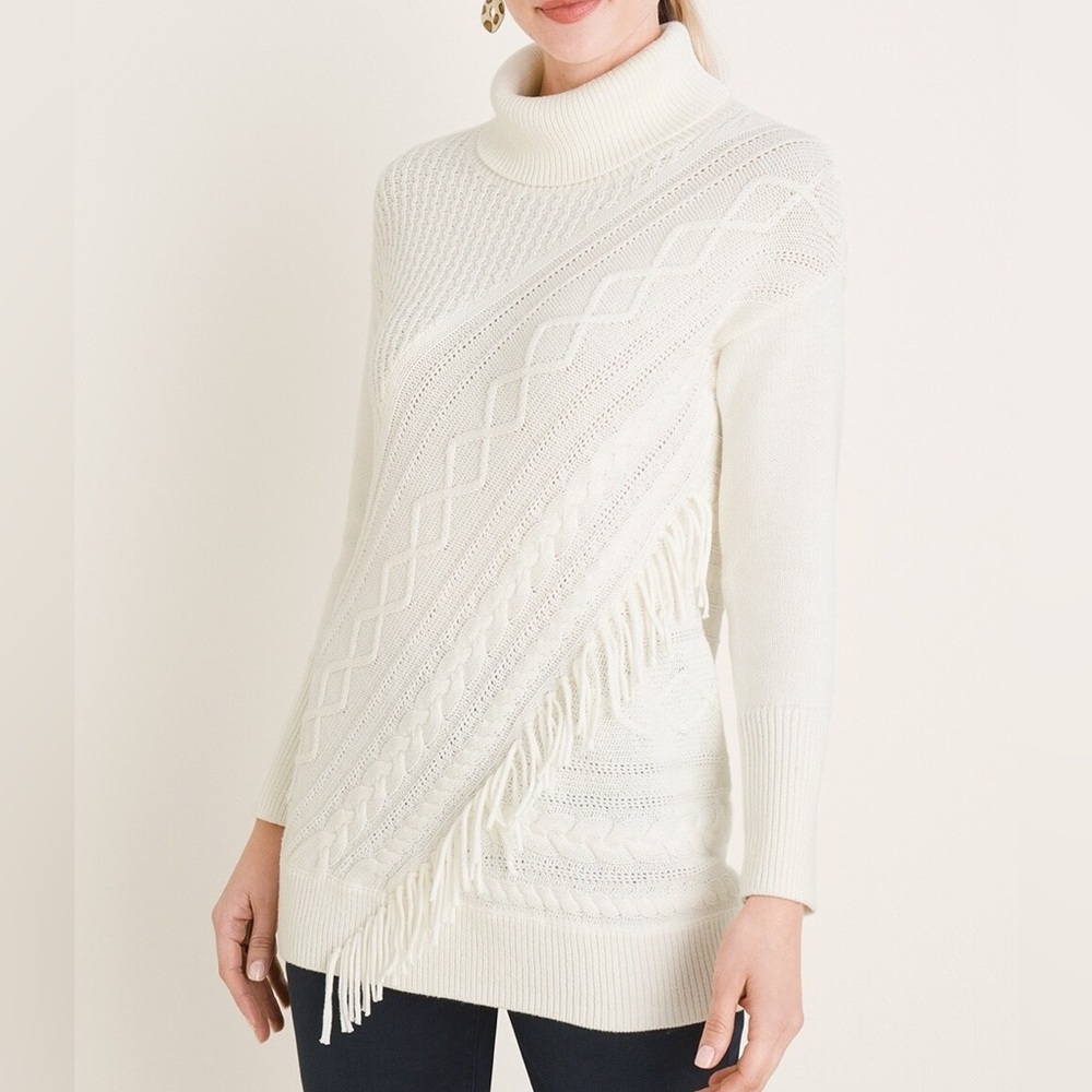 Chico’s Like New Turtleneck Cable-Knit Tunic - Ivory